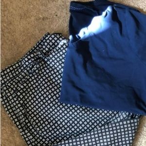 Checkerd navy blue capris with matching basic tee